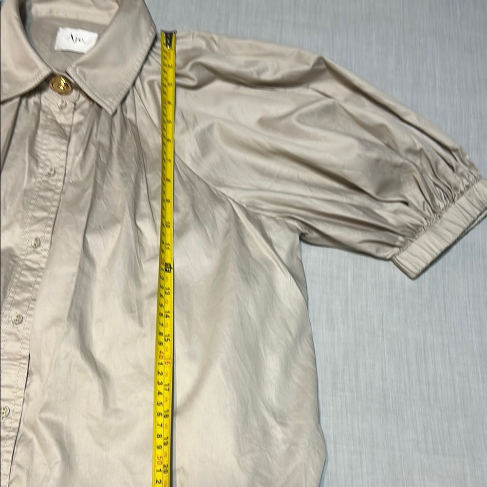 NWOT. Aje Novella Mini Smock Dress. Stylish Beige Dress with Ruffle Hem - Picture 11 of 13